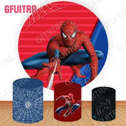 Spiderman Custom Round Cover Kid Birthday Photo Backdrop Disney Theme Circle Cylinder Cover Decorations Photo Studio Photocall