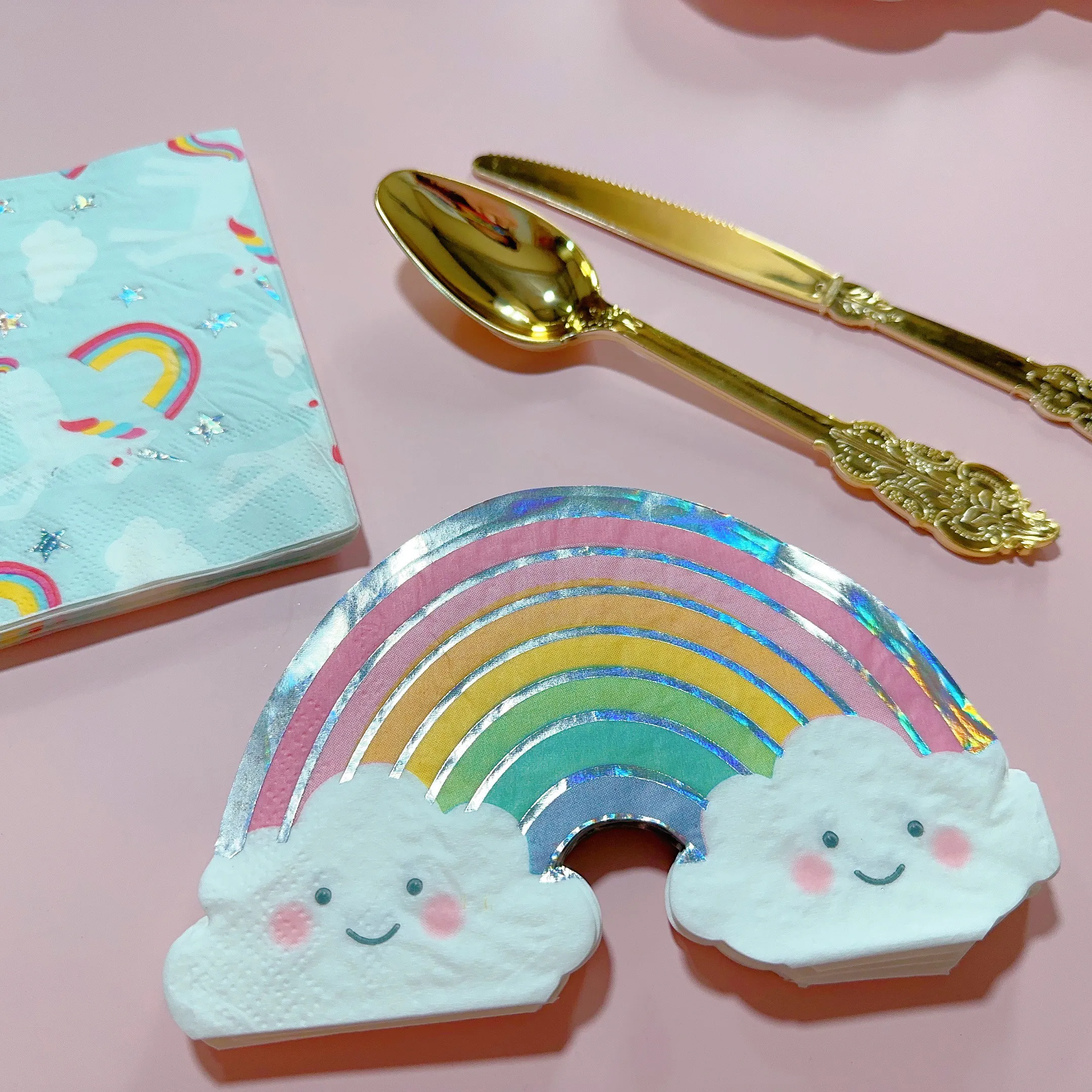 8Guests Rainbow Party Disposable Plate Rainbow Cloudy Birthday Party Happy Unicorn Girl Boy Birthday Party Supplies