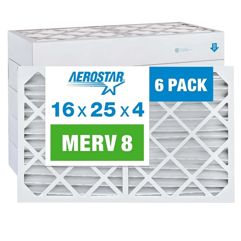 

16x25x4 MERV 8 pleated air, ac furnace air, 6 (actual size: 15 1/2 "x24 1/2" X3 3/4 ")