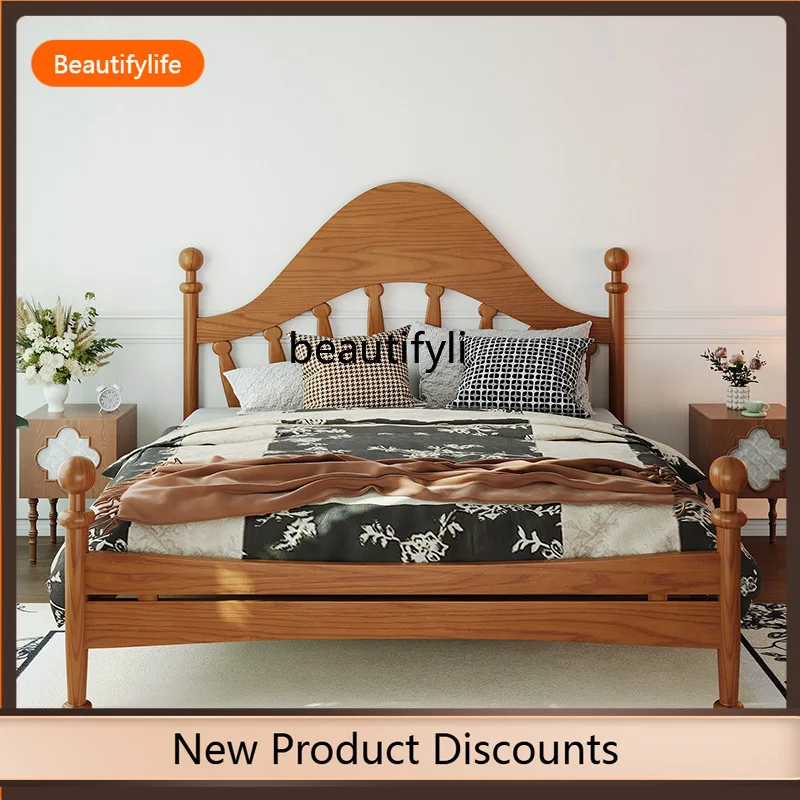 

F109 French violin bed girl princess antique all solid wood bed master bedroom American log bed