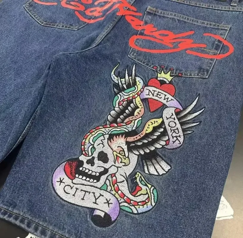 Pantalones cortos holgados Y2K para hombre, pantalones cortos vaqueros con letras a la moda, pantalones cortos Vintage Harajuku Hip Hop gótico Punk