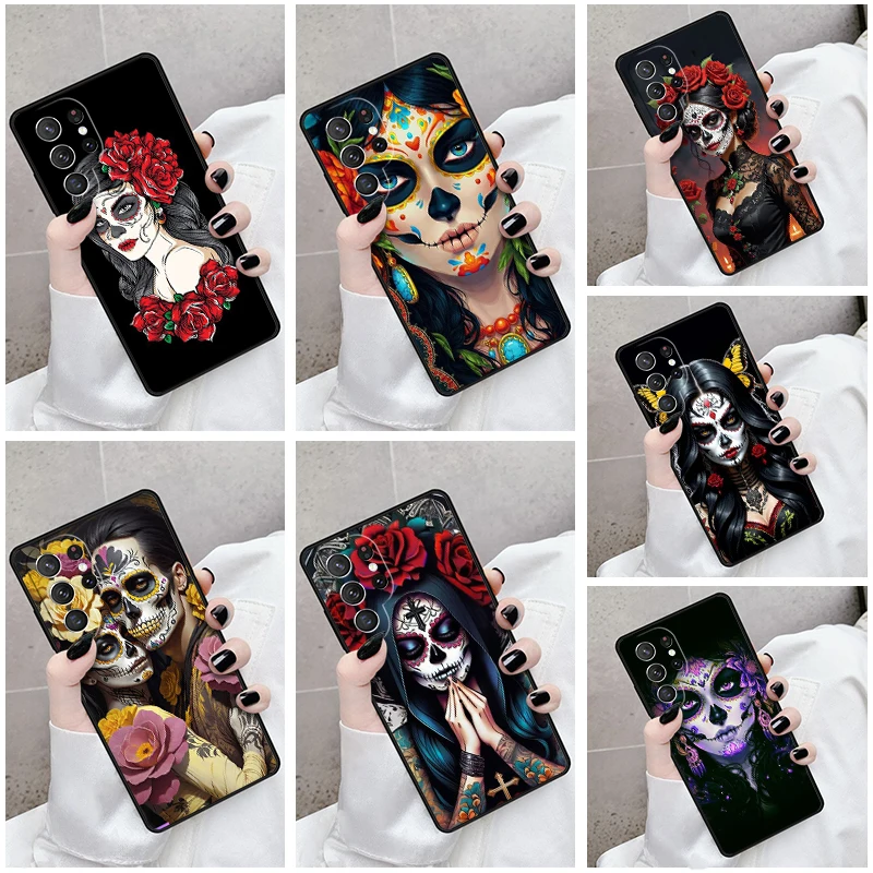 

Чехол для телефона Samsung Galaxy S24 S25 S23 S21fe S22 Ultra Plus Note 10 20, красочная маска, мексиканская девушка La Catrina