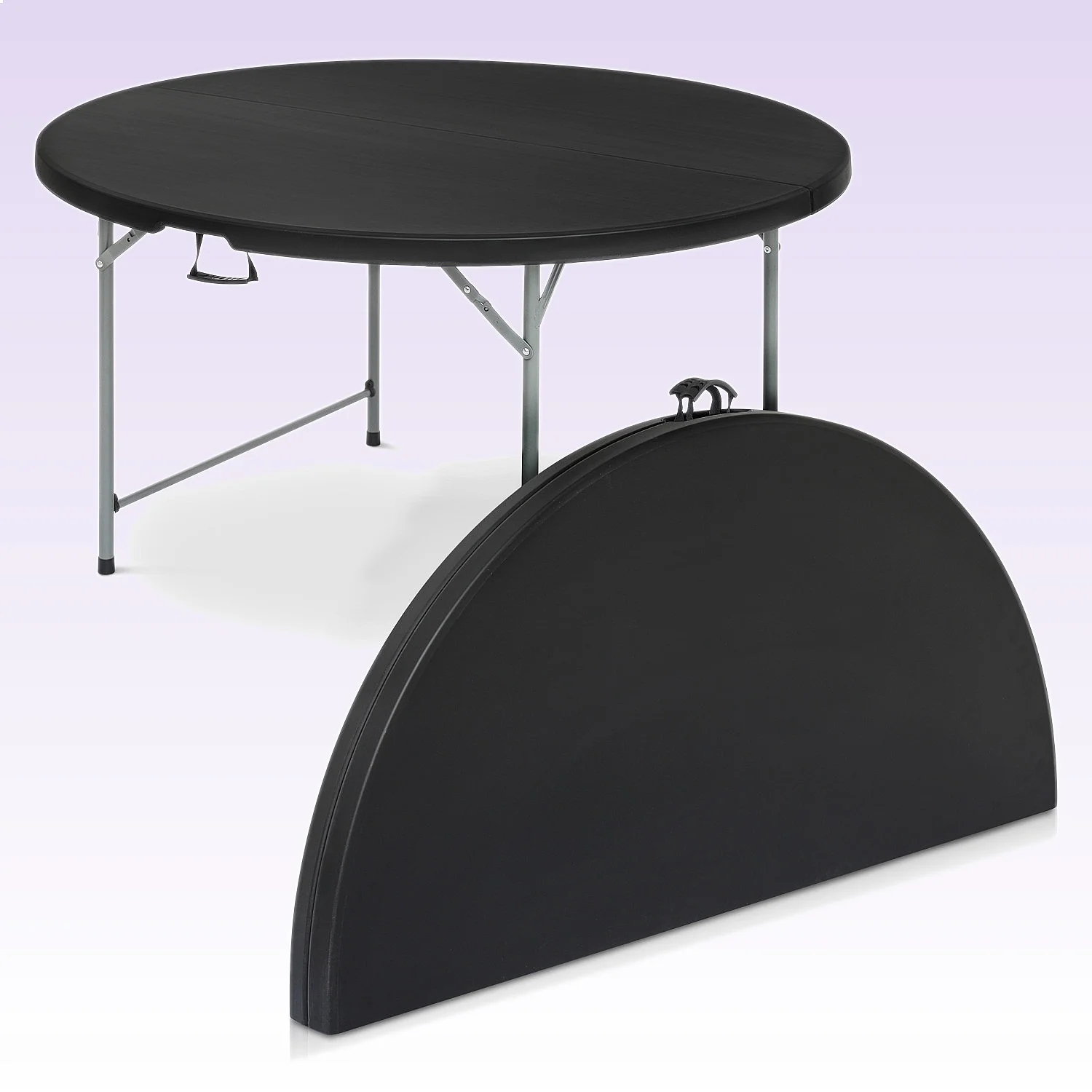 4FT Black Folding Plastic Round Table Portable Camping Picnic Party Desk