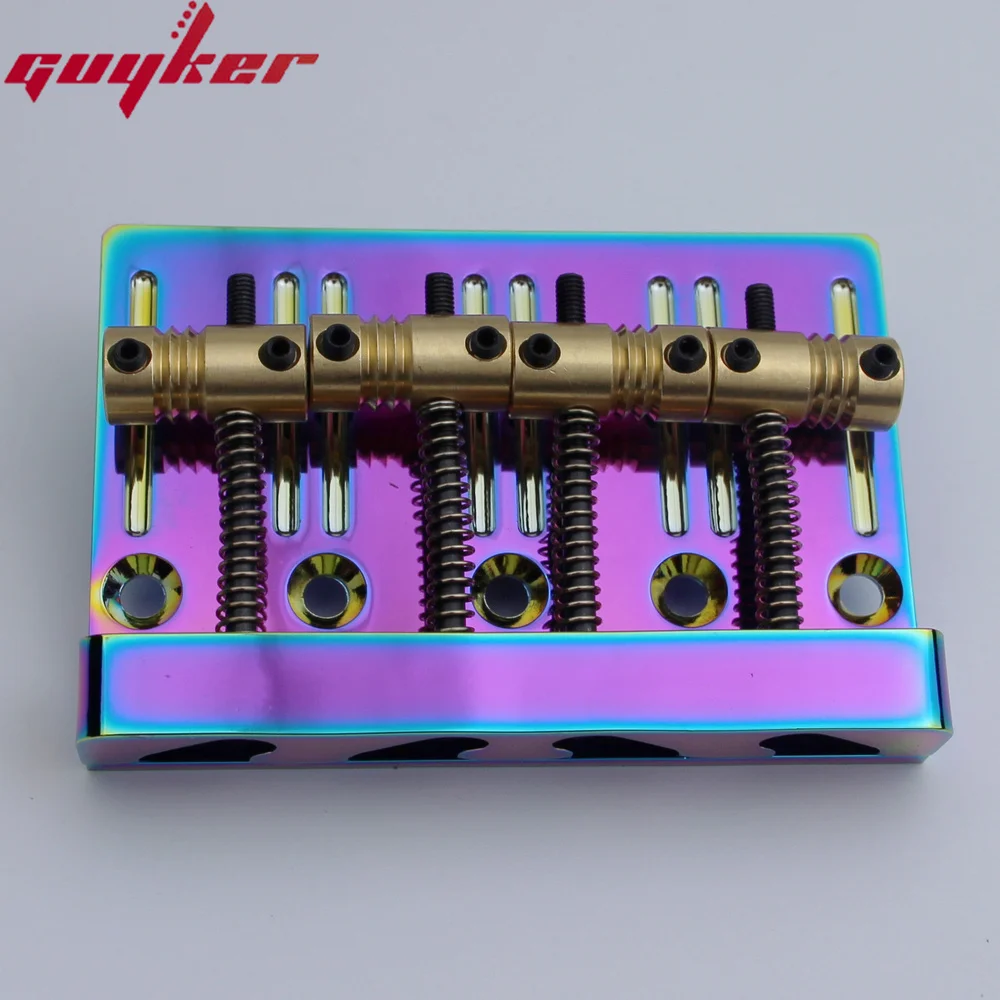 Guyker 4 String High Mass Bass Bridge With Vintage CNC Machined Brass Saddles Tailpiece Rainbow Chameleon for Jazz Bass