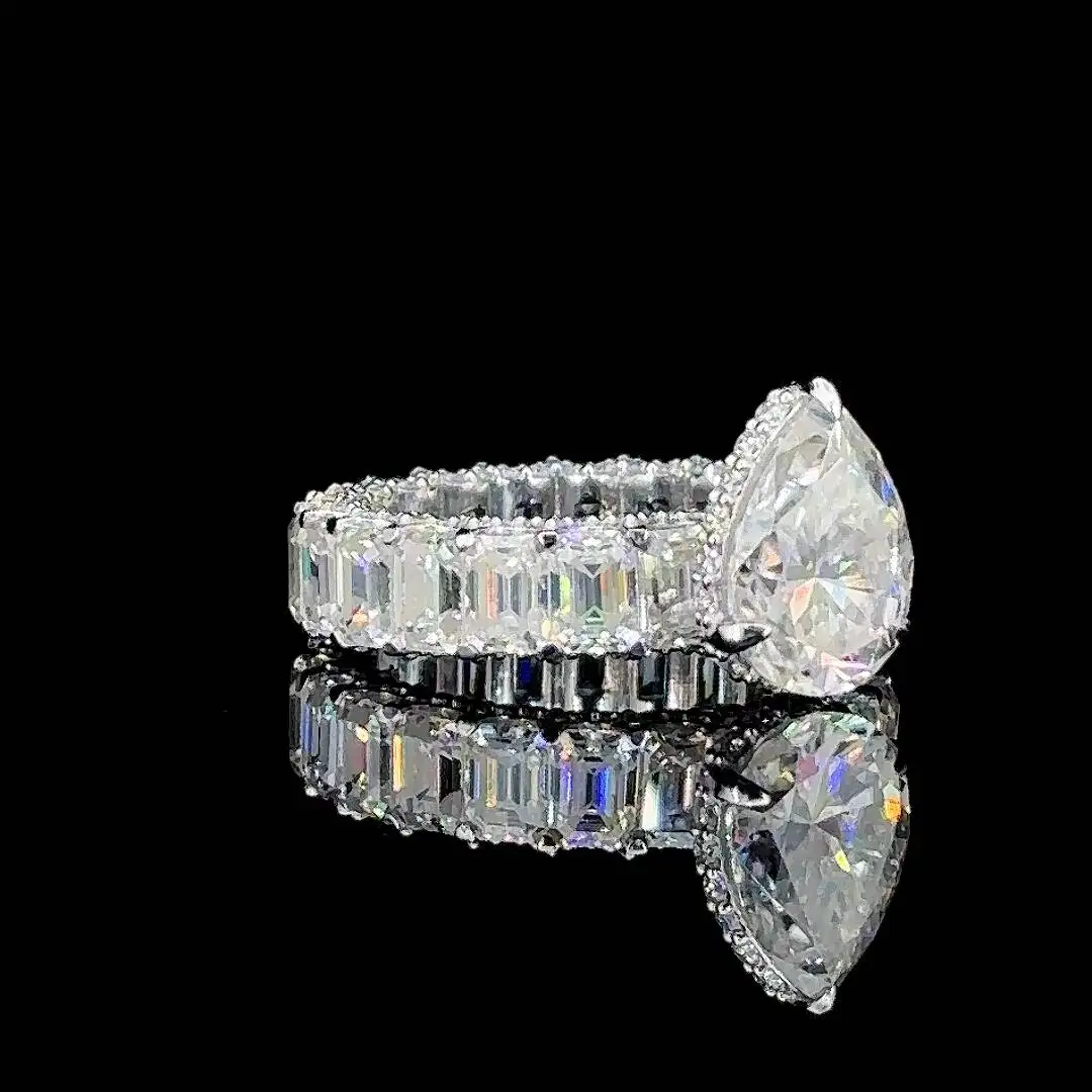 Pass Diamond Tester 925 Silver Plated IGI Certified Pear Cut VVS Moissanite Hip Hop Iced Out Wedding Party Women's Ring