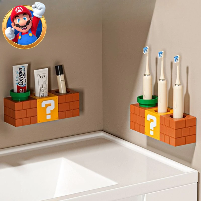 سوبر ماريو الكرتون لطيف حامل فرشاة الأسنان الكهربائية الإبداعية Kawaii المنزل الحمام غير مثقب تخزين الرف هدية بالجملة