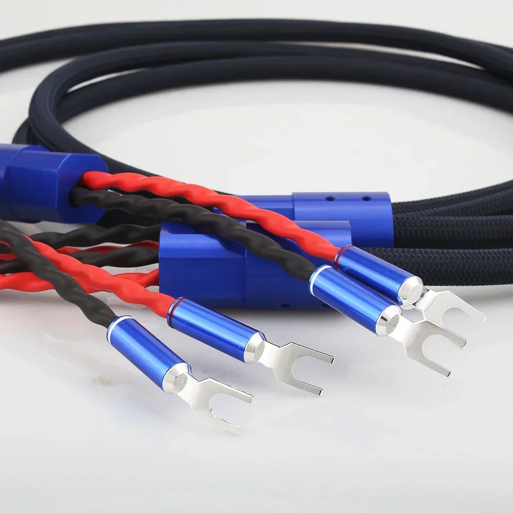 คู่ Audiocrast Silver Plated Audiophile สายลําโพง Spade to spade ปลั๊กลําโพงสําหรับ HIFI Amplifer