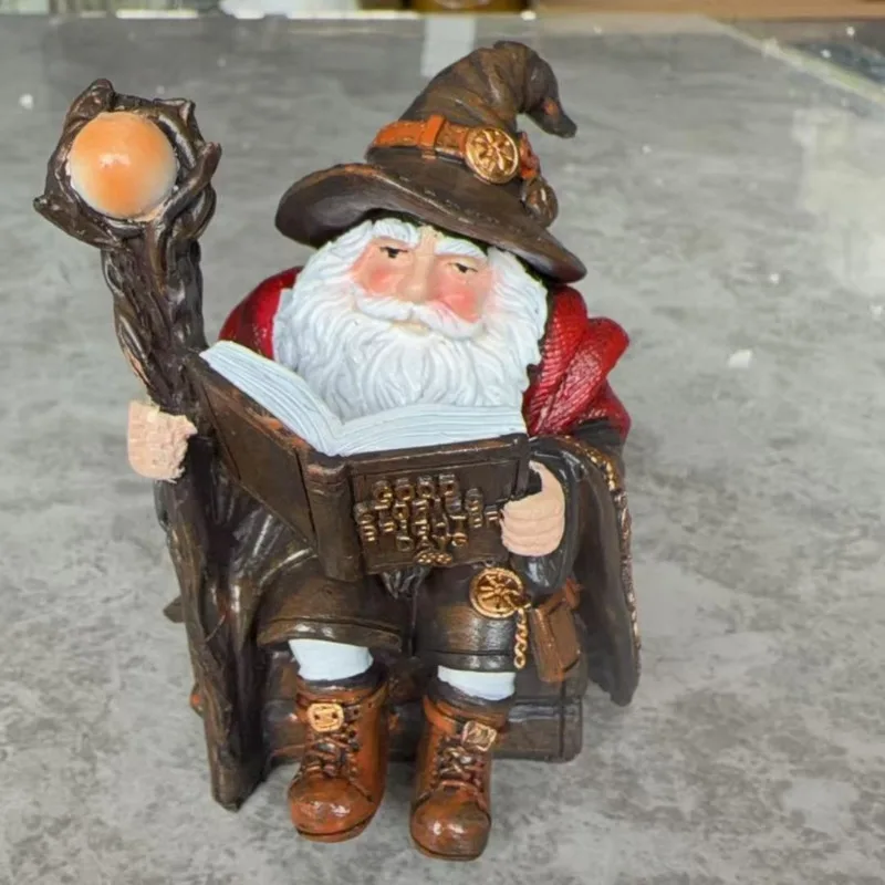 Vintage Resin Wizard Gnome Statue, Medieval Magic Sorcerer Figurine Reading, Book Halloween Garden Home Decor, Ornament Gift
