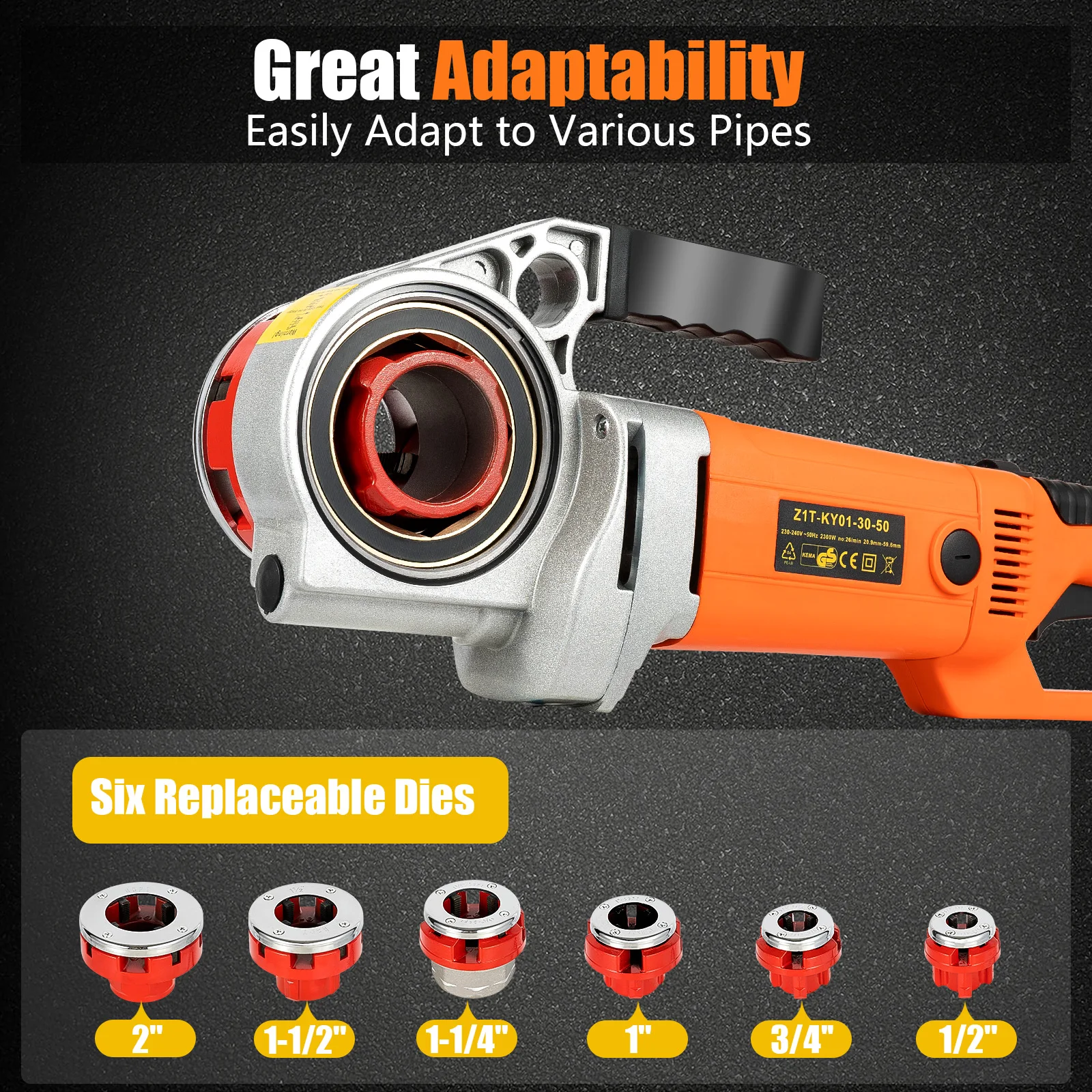2300W Portable Handheld Electric Threading Machine W/6 Dies Electric Pipe Threader Galvanized Pipe Threading Machine