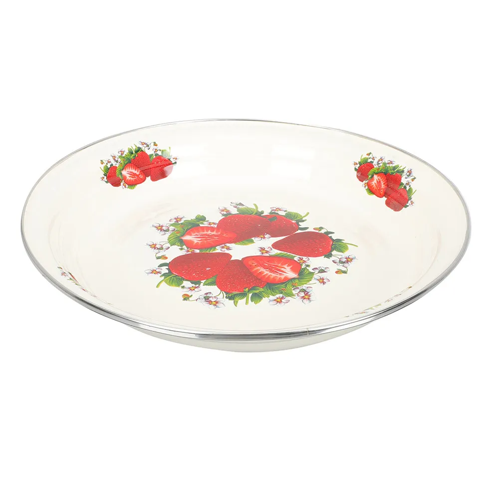 Vintage Enamel Round Plate Decorative Snack Serving Tray for Home Kitchen Tea Time Fruit Nuts Dried Food Display Retro Style