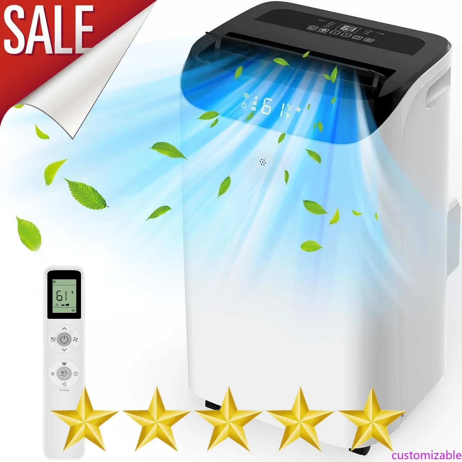 

Customizable 14000 BTU Portable Air Conditioners with Remote Control, 3-in-1 Free Standing Cooling AC Unit with Fan & Dehumidifi