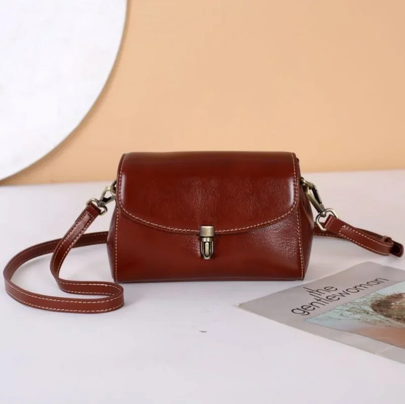 New Popular Small Shoulder Bag Lady Versatile Casual Square Bag Top Layer Cow Leather Crossbody Handbag for Women