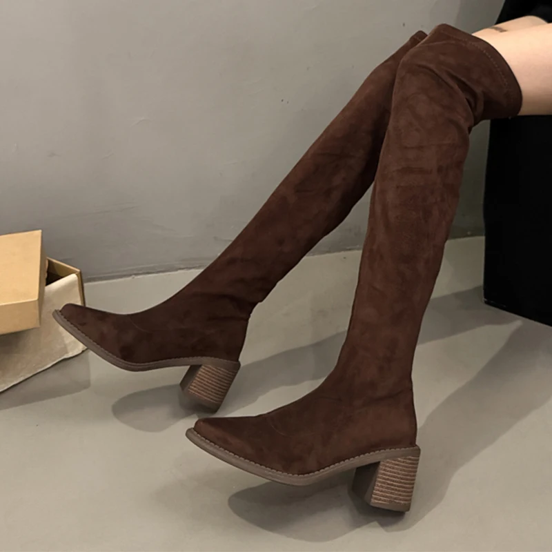 

High Boots for Women High Heels Fashion Chunky Shoes Dress Designer Woman Chelsea Botas 2025 Winter Luxury Pumps Mujer Boots