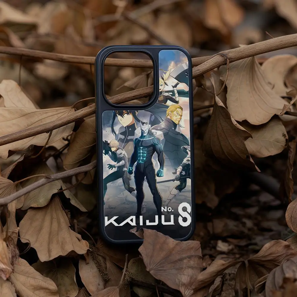 

K-Kaiju Anime No. 8 Phone Case For iPhone 17 16 15 14 13 12 Pro Max Plus Black Frame Acrylic Carbon Fiber Hard Shell
