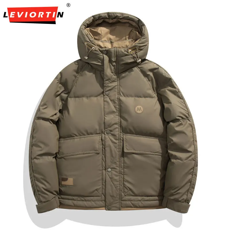 Männer Kapuze Daunen jacke Hip Hop Polsterung Puffer Outwear Mantel Harajuku Streetwear lose warm weiße Enten Daunen jacke Männer Arbeits kleidung