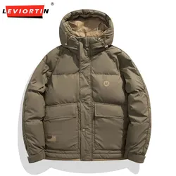 Men Hooded Down Jacket Hip Hop Padding Puffer Outwear Coat Harajuku Streetwear Loose Warm White Duck Down Jacket Men Workwear