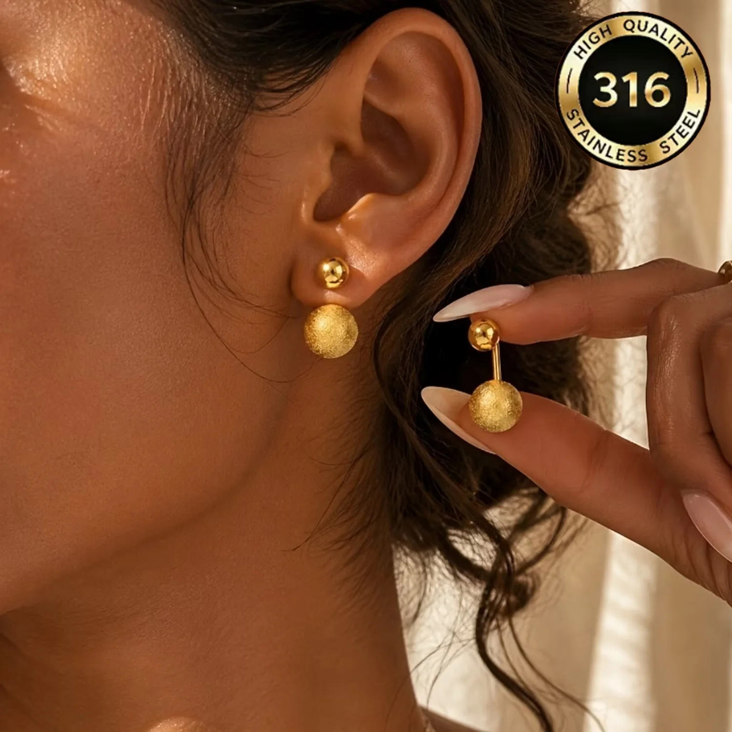Unisex Matte Ball Minimalist Earrings 316L Stainless Steel Hypoallergenic Fade-Resistant Everyday Casual Party Jewelry