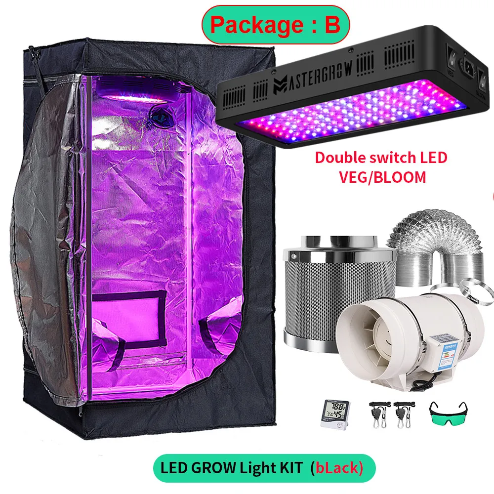 Hydroponisches Wachstumsset für den Innenbereich, Growbox-Zelt, komplettes Kit, 4000 W LED-Wachstumslicht + 4 Zoll/ Kohlefilter-Kombination,