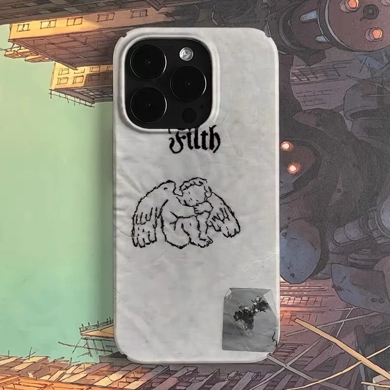 

Ins Gray White Lonely Angel Phone Case for IPHONE 17 Air 16E 15 PROMAX 14 Plus 13 12 MINI 11 PRO 16Plus XR Acrylic Phone Cover