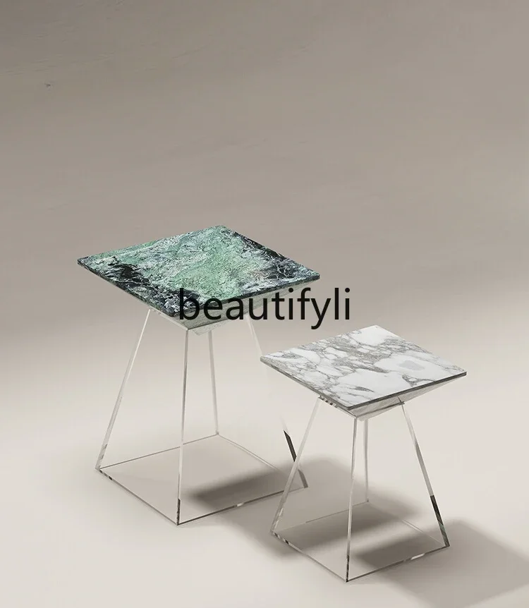 

Minimal acrylic suspended edge few Bulgari marble small coffee table simple sofa side table