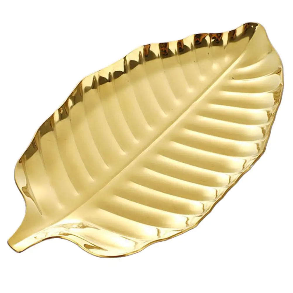 

Stainless Steel Dessert Plate 304 Golden Leaf Shape Snack Tray Large Capacity Easy Clean Multi Functional Kitchen