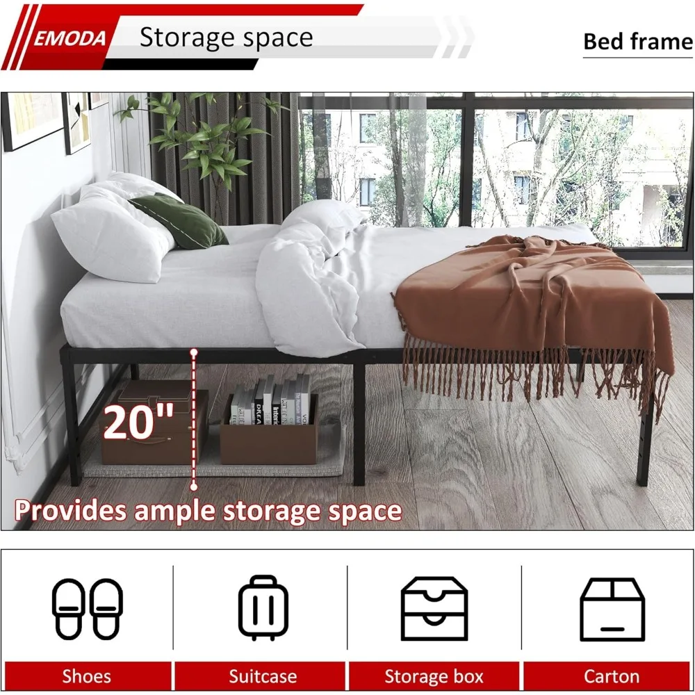 EMODA Marco de cama doble de 20 pulgadas No necesita somier, marcos de cama de plataforma doble de metal alto y resistente con gran espacio de almacenamiento, Nois