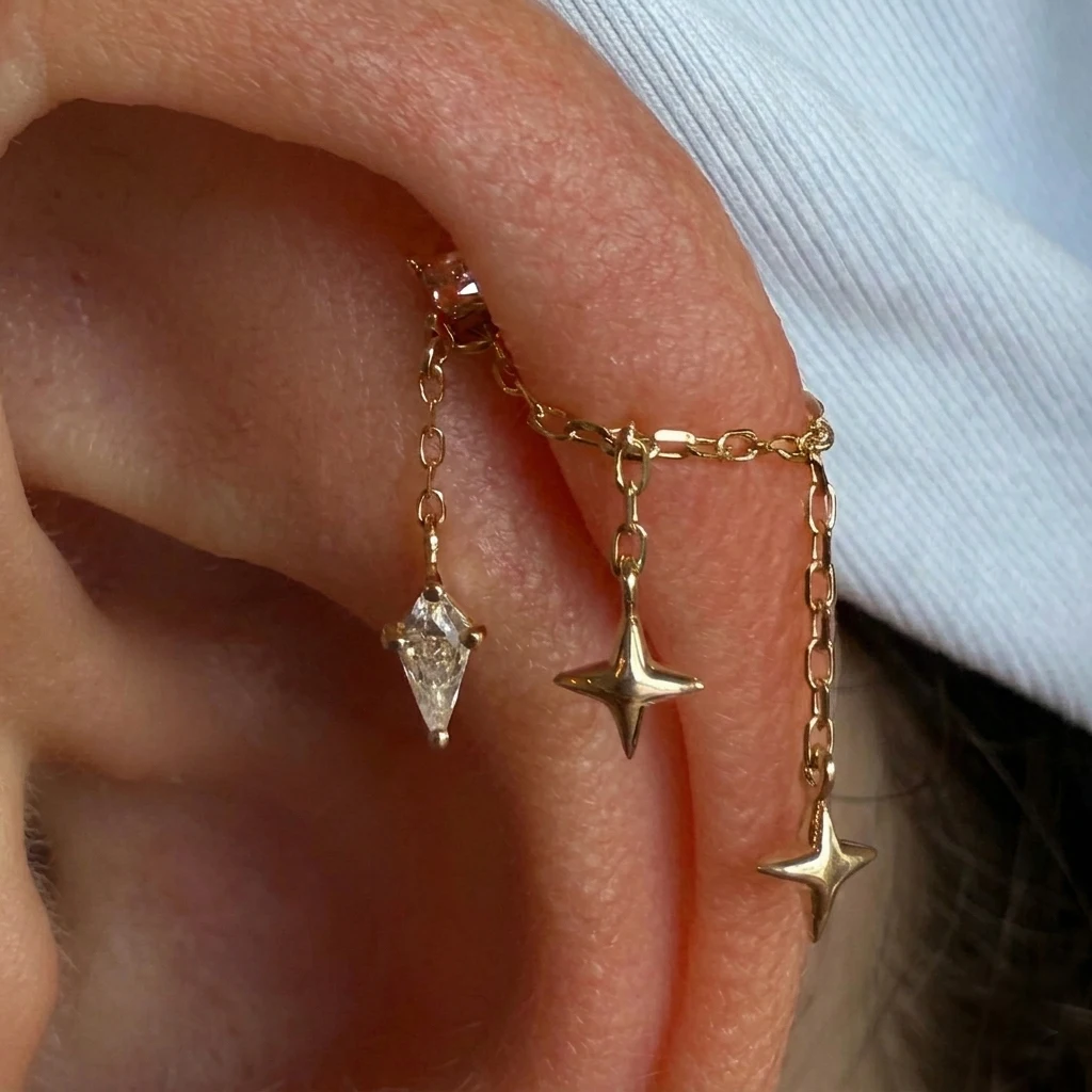 AIDE 925 Sterling Silver Kite Stone Zircon Cartilage Helix Piercing Ear Bone Nail Women's Star Chain Tassel Accessories Jewelry