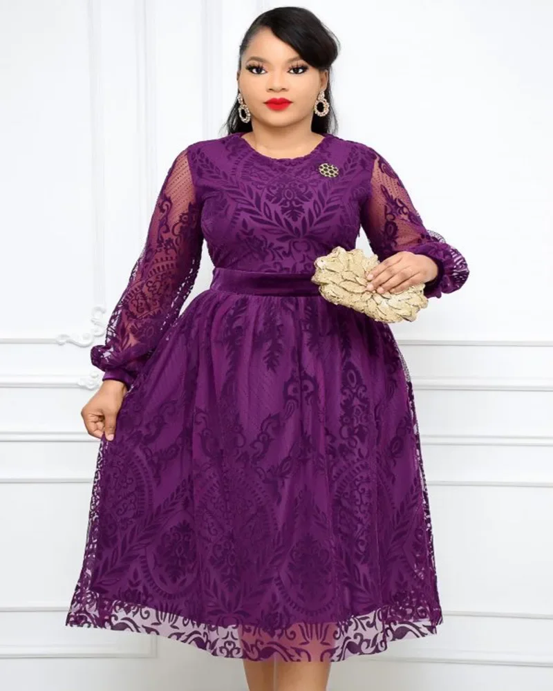 

Elegant A Line Dress African Clothes For Women Dashiki African Dress O Neck Lanter Sleeve Party Dresses Retro Plus Size 5XL