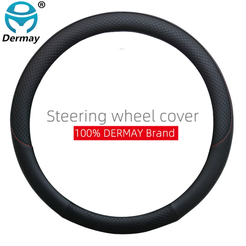 100% DERMAY Brand Leather Car Steering Wheel Cover for Kia Sportage Picanto Sorento Cerato Rio X Line Optima Auto Accessories