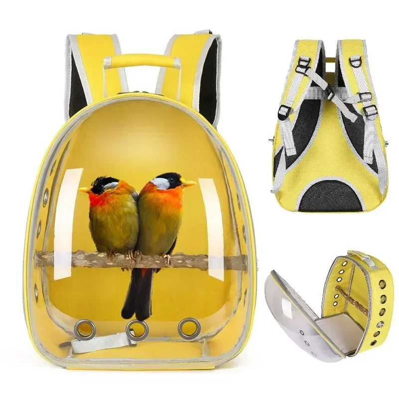 

#q #V Adjustable Bird Carrier Backpack Travel Parrot Bag Cage Portable Breathable Birdcage with Perch Stand for Vet Car Breathab