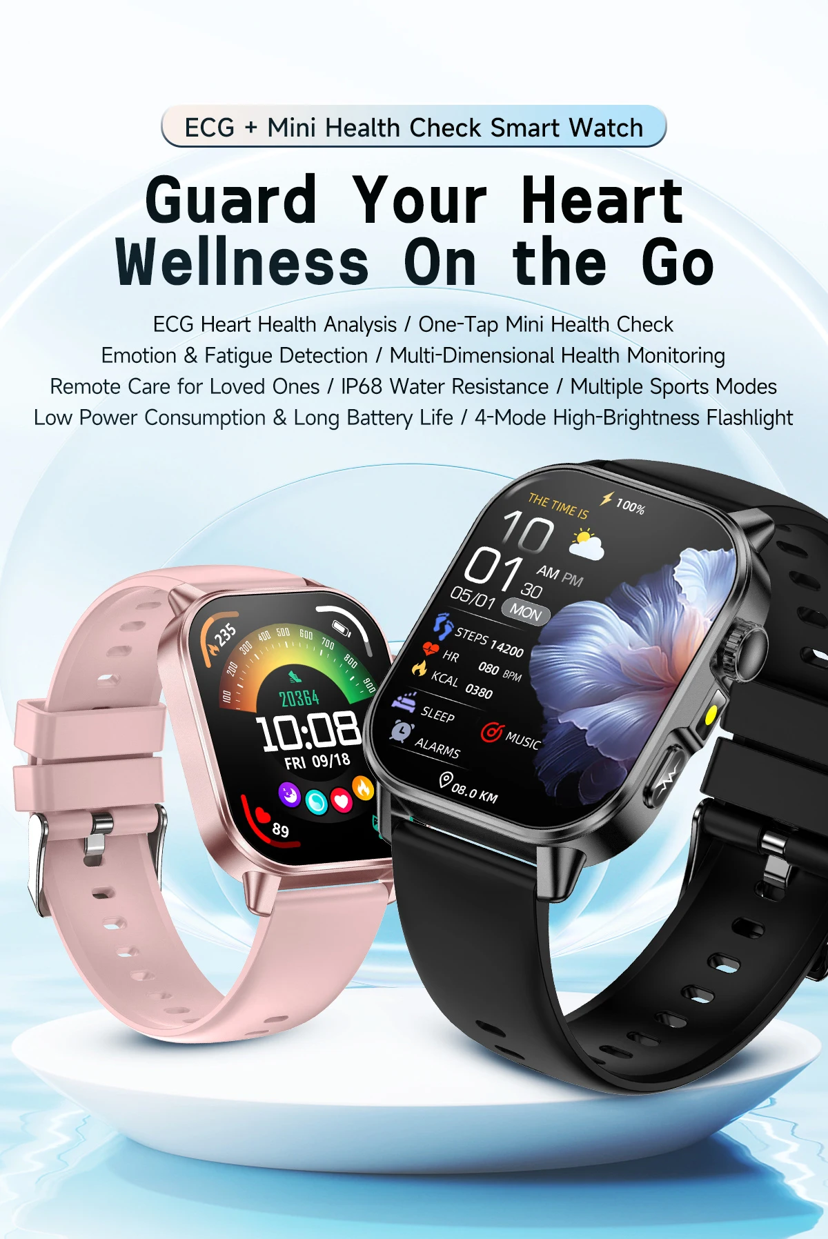 Neue Professionelle Gesundheits-Smartwatch Blutdruckmessung 2,01" AMOLED-Bildschirm Harnsäure Blutfette Taschenlampe Pflege-Smartwatch für Frauen – Detail 1