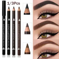3-Color Long Lasting Black Brown Eyebrow&Eyeliner Pencil Waterproof Sweat Proof Halo Proof Wooden Pole Liner Cosmetic Pen 1/3Pc
