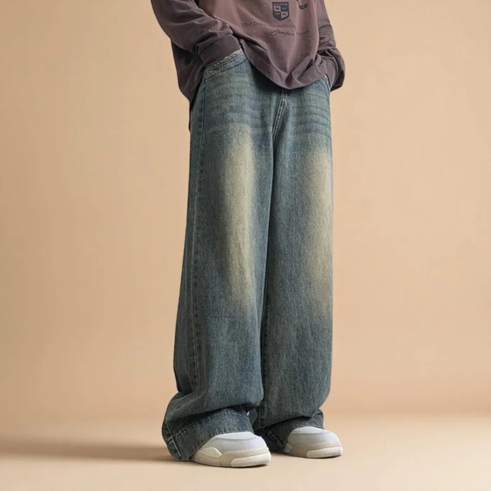 بنطلون جينز أزرق واسع الساق جينز مستقيم للرجال بنطلون كبير الحجم #5