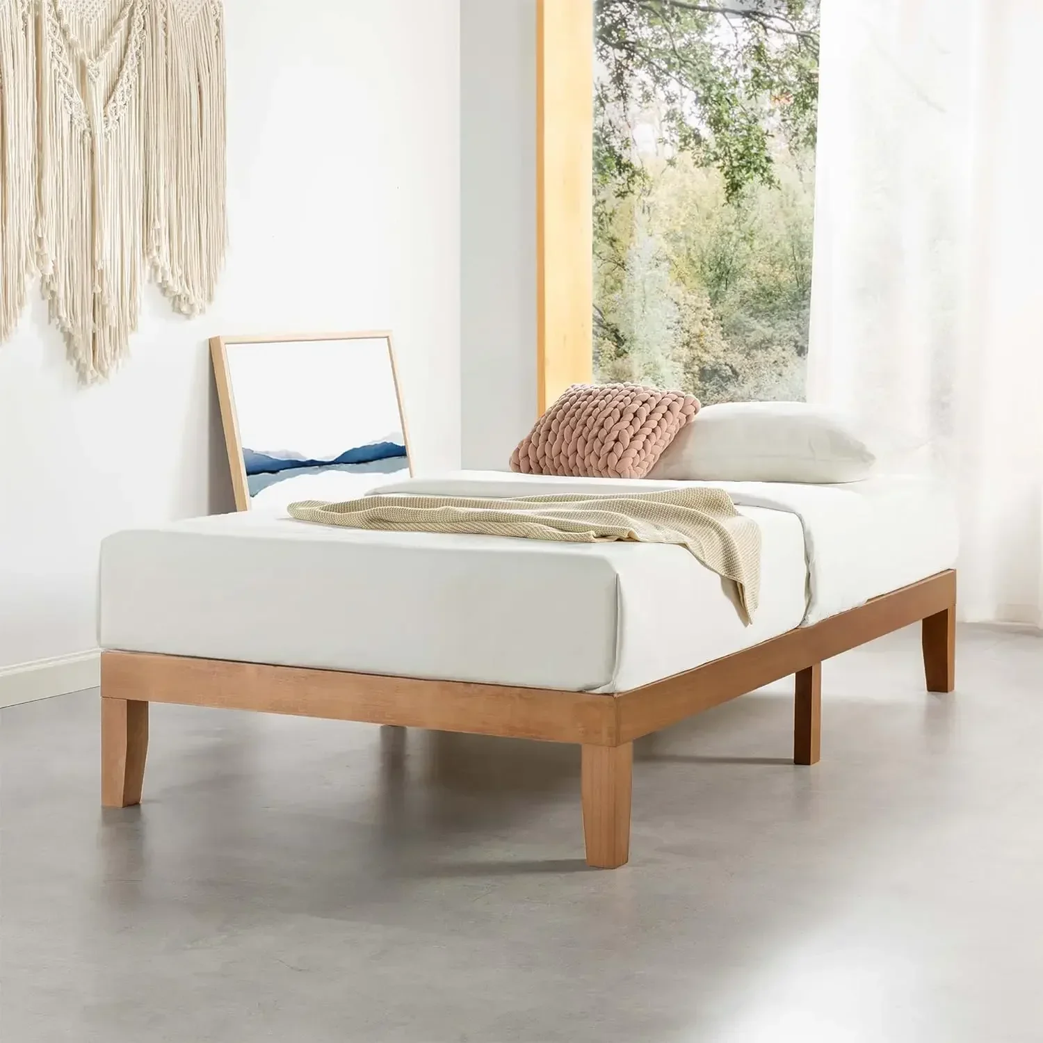 L12 Inch Solid Wood Platform Bed With Wooden Slats, Twin XL, Natural Pine view 2