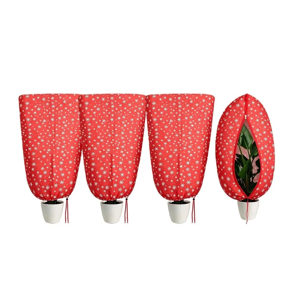 Non-woven Plant Frost Cover Snowflake Print with Zipper & Drawstring Winter Plant Protection Bag Tree Freeze Protection Cover