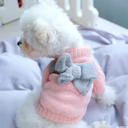 1PC Pet Clothing Cat Autumn/Winter Thick Bow Sweater Powder Suitable for Small and Medium Dogs