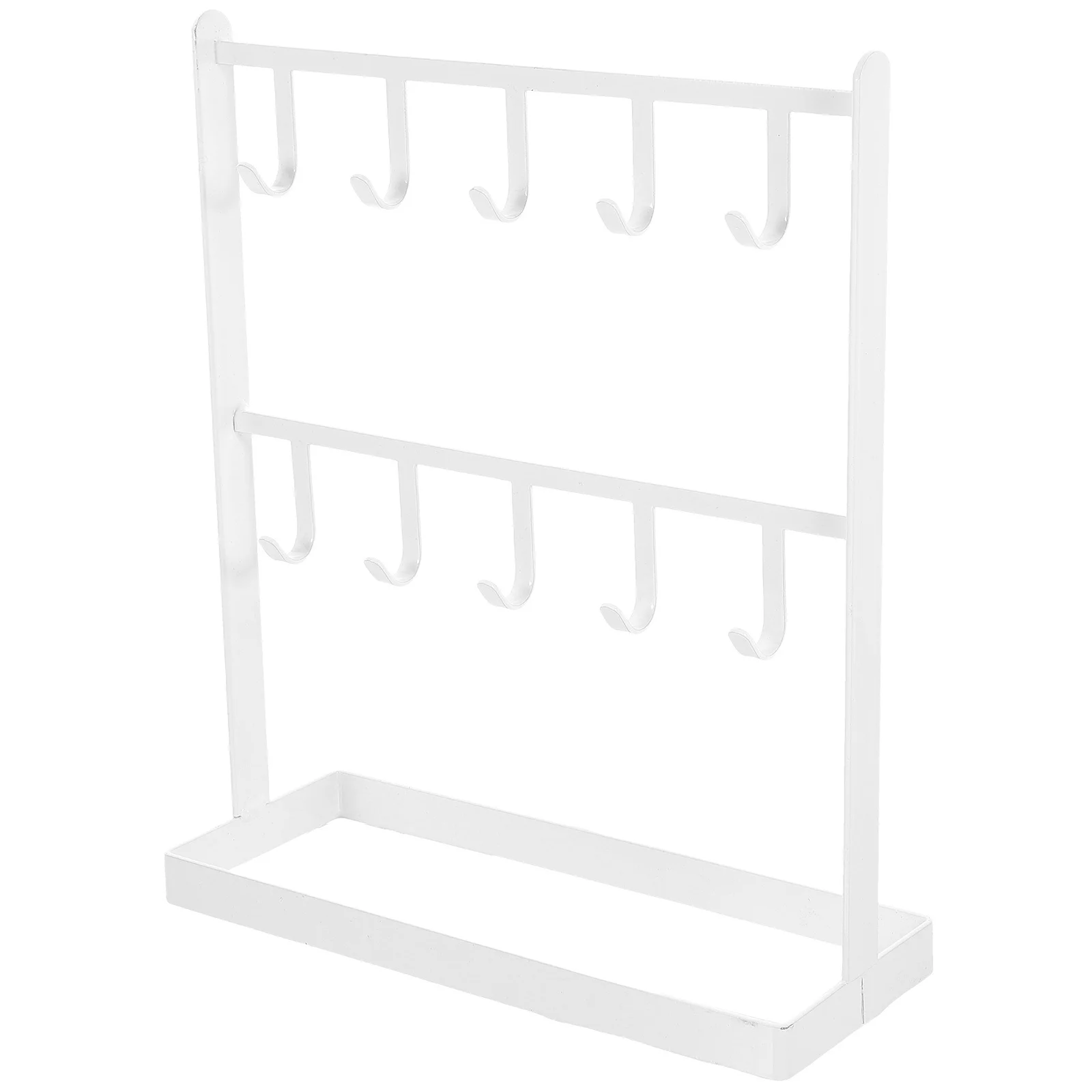 Two Tier Jewelry Organizer Hanging Ornament Storage Rack Metal Frame Wood Base for Necklaces Rings Earrings Watches Holder