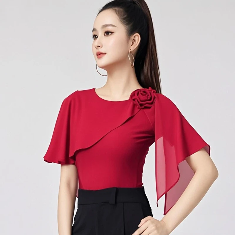 

Professional Latin Dance Clothes Female Adult Medium Sleeve Top Summer New Modern Dance Ballroom Dance Performance Clothes