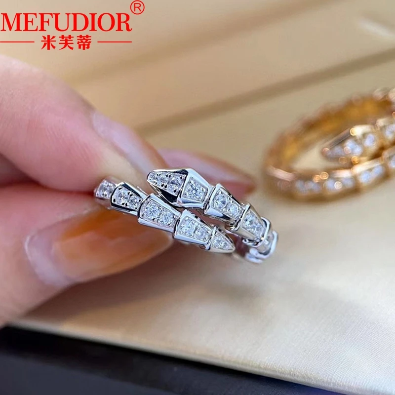 S925 Silver Snake Ring Full Moissanite Diamond Brilliant Snake Open Wedding Brand Women Fashion High Quality Jewelry Party Gifts