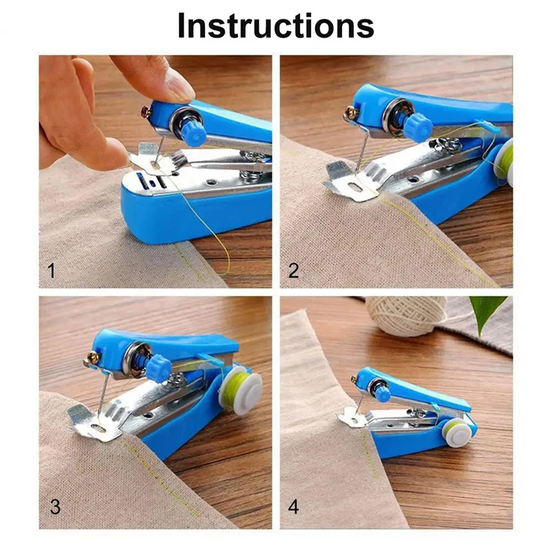 1 Set Mini Sewing Machine Fast Stitch Labor-saving Fabric Clothes Sewing Tools Handheld Portable Mini Manual Sewing Machine