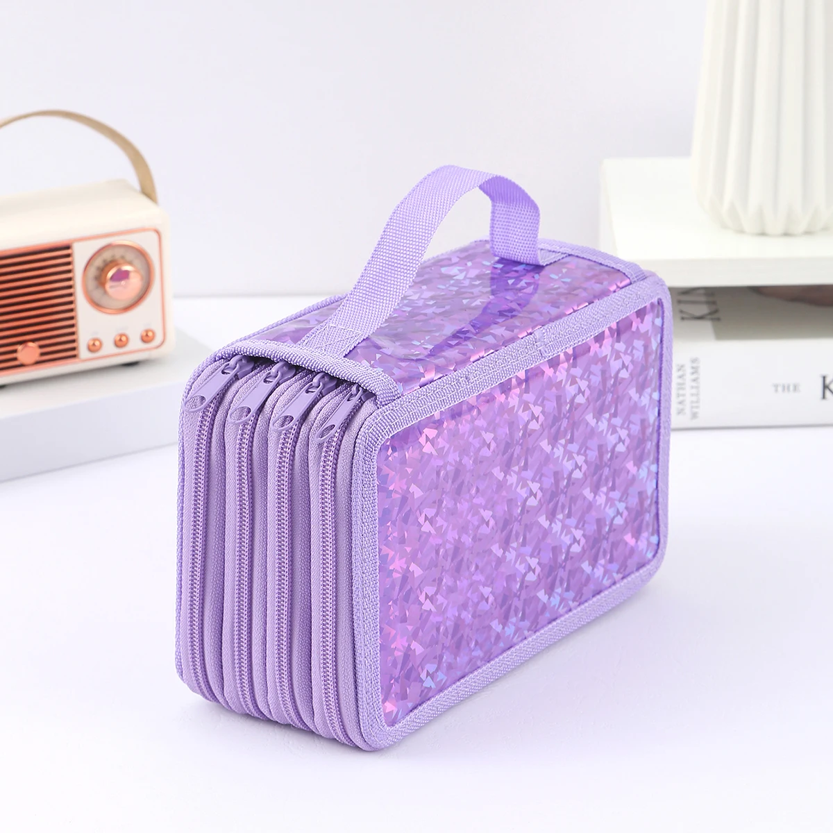 1 шт. блестящий четырехслойный пенал на молнии, портативная изысканная сумка для хранения канцелярских принадлежностей, незаменимый художественный пенал для школы