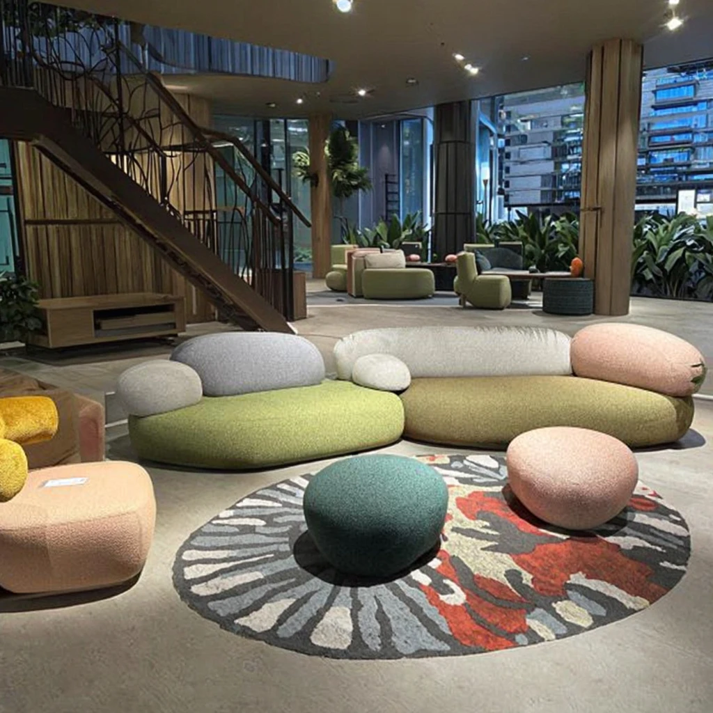 AIROW Modern Cobblestone Texture Velvet Sofa Set, Modular Sectional Pebble Couch for Hotel Lobby Living Room
