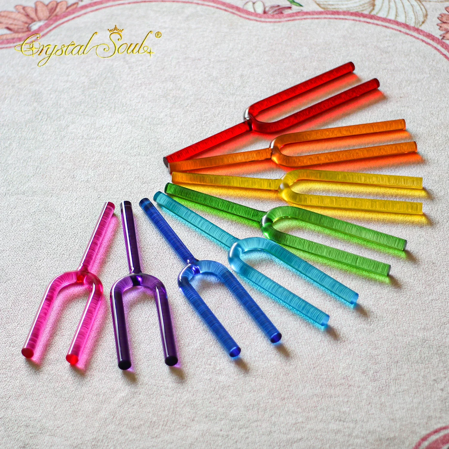 Color Crystal Tuning Fork Set of 8 Pieces Customizable 10mm 12mm 16mm 20mm with case cuencos tibetanos cuencos tibetanos 7 metales envío gratis glass bowl cuencos cuarzo cuencos de cuarzo tibetan singing bowl