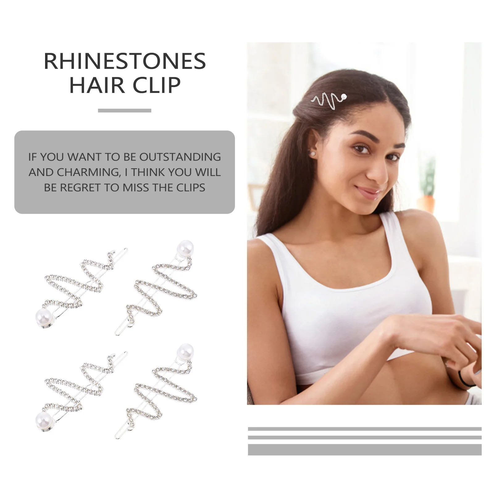 

4Pcs Hair Clip Crystal Rhinestones Wavy Barrette Wedding Birthday Hairpin Elegant Hair Accessories Women Rhinestones Hairpin