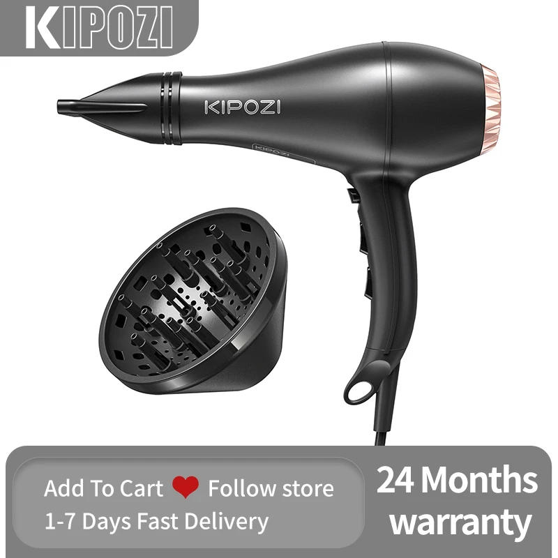 

KIPOZI Professional 2200W Hair Dryers, Negative Ionic Blow Dryer with Diffuser and Airflow Concentrator, Fast Drying Time