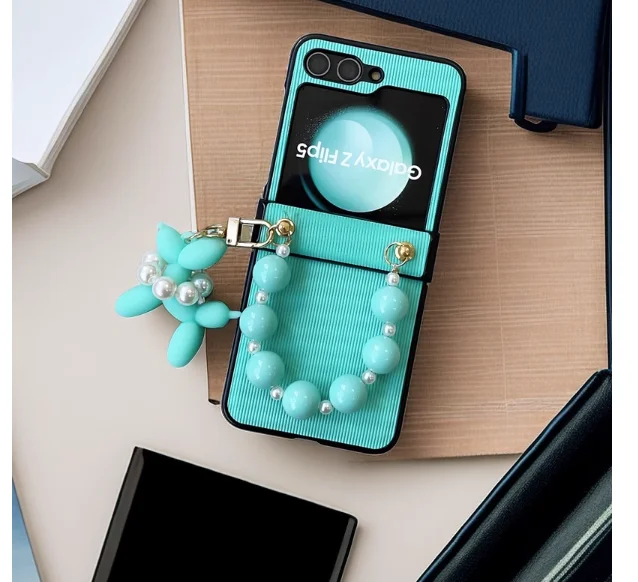 Koreanische niedliche Cartoon Hund Edelstein kurze Kette Scharnier Ledertasche für Samsung Galaxy Z Flip 5 Fall für Galaxy Z Flip 4 Cover Z Flip 3