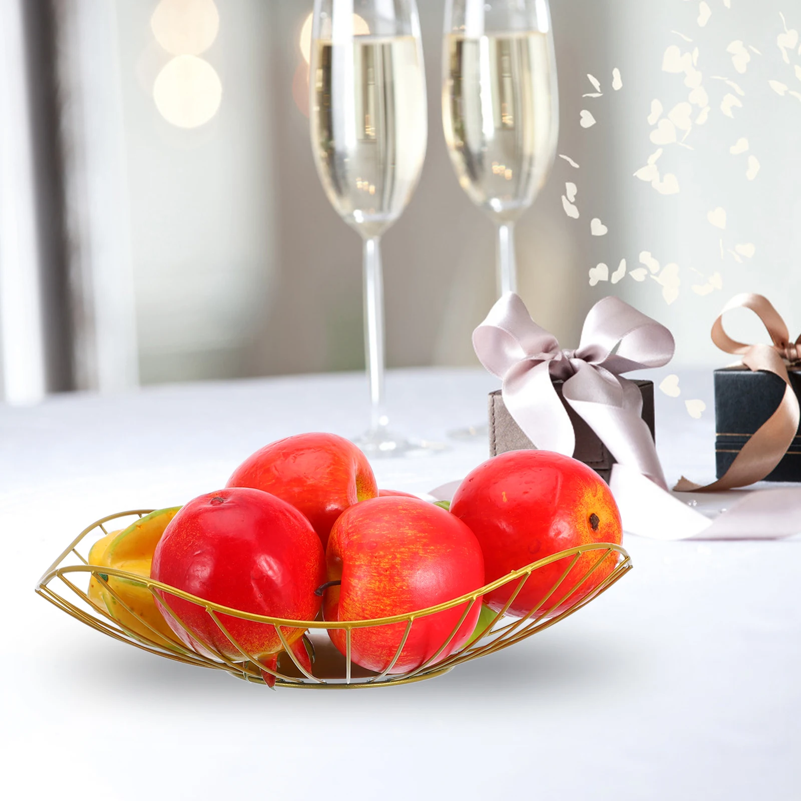 

Wire Fruit Bowl Gold Iron Finish Round Hollow Design for Kitchen Countertop Snack Bread Vegetable Storage Basket Decorative