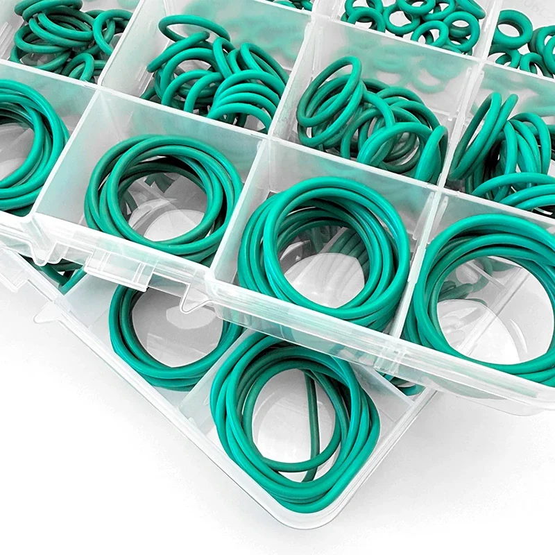 225Pcs Storage Box Green FKM O Rings CS1.9mm Acid Alkali Corrosion Heat Resistant Washer Auto Pipeline Industrial Seal Gasket