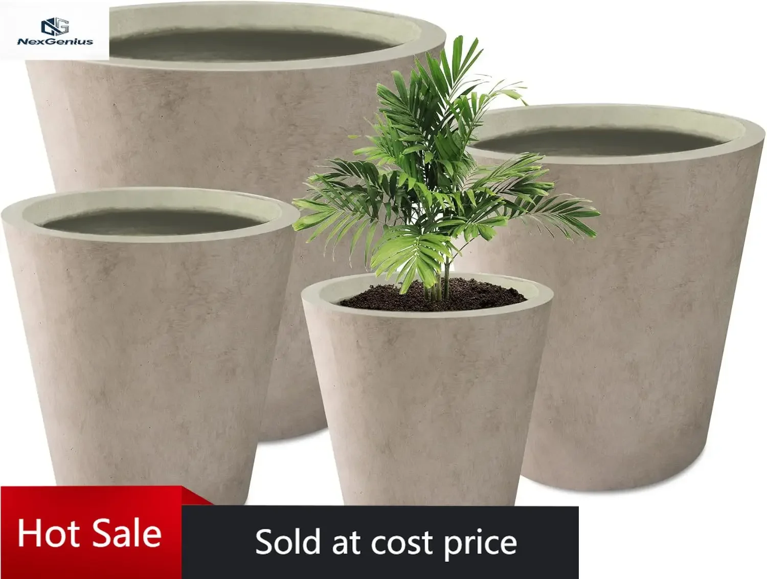 

Kante Round Tapered Concrete Planters (Set of 4), 21.7",18.3",15.3",12.4" Dia Garden Pot with Drainage Hole and Rubber Plug for