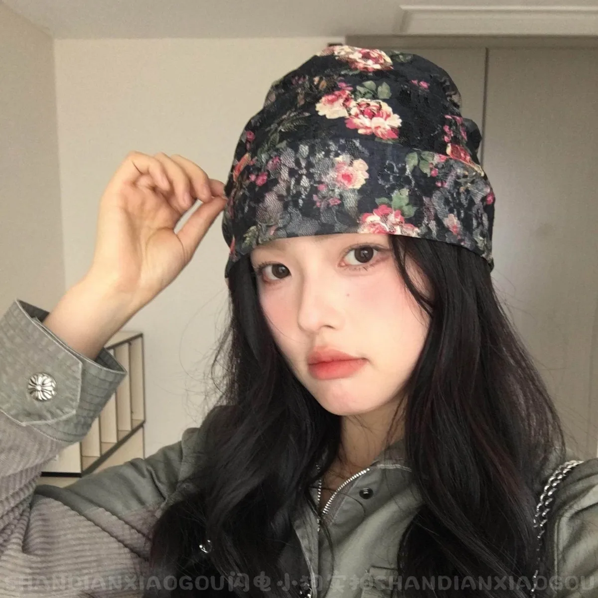 Spring/Summer Lace Beanie Collection 3D Flower Summer Handmade Crochet Hollow Skull Knitted Beanie Hat Breathable Pullover Cap